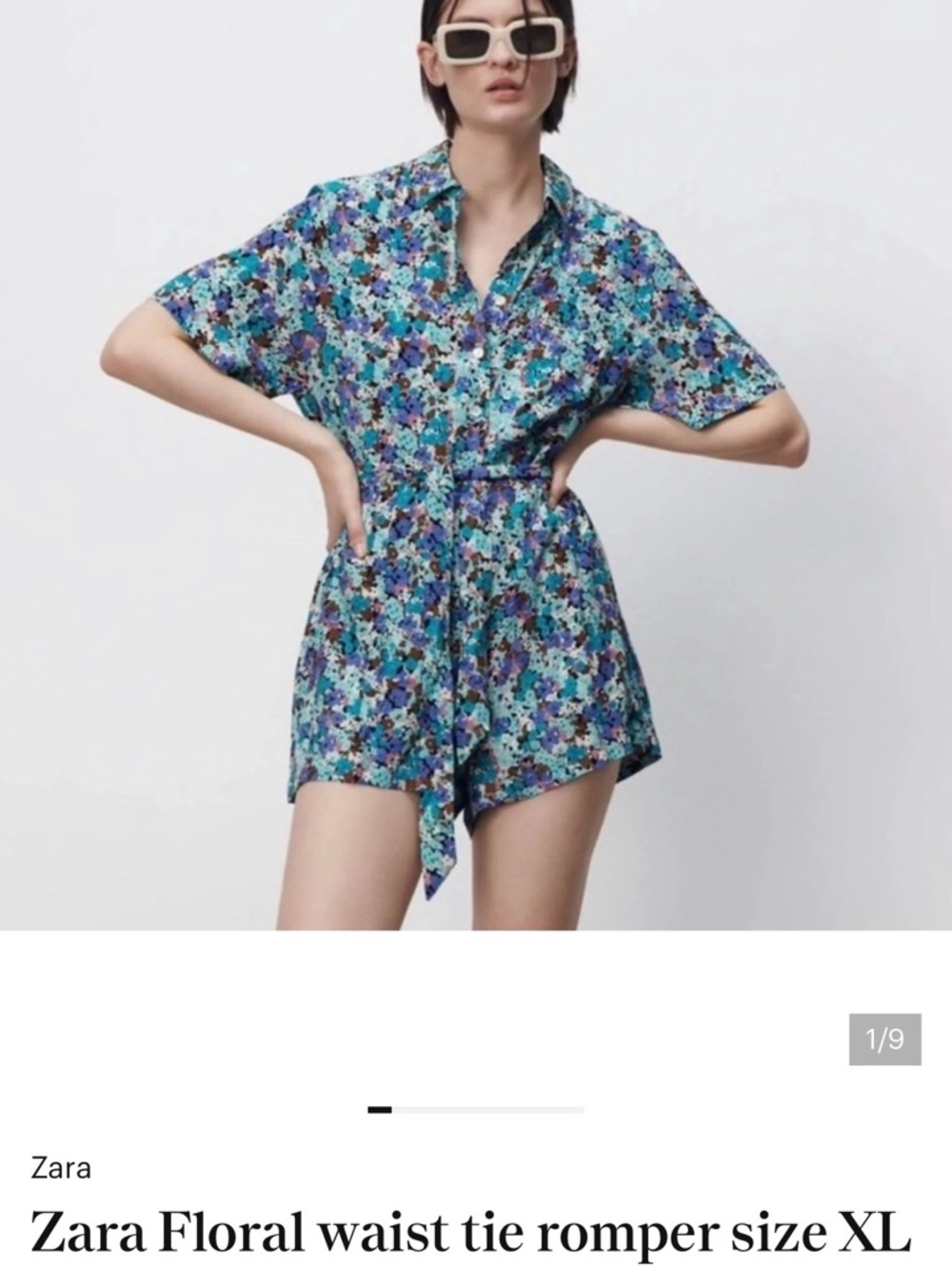 Zara Floral waist tie romper size XL